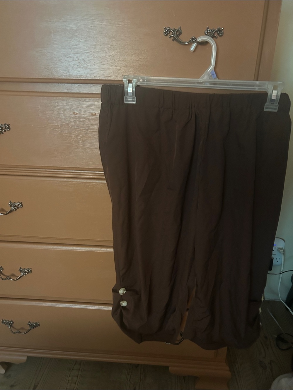 SHEIN Brown Capri Pants with Button Detail